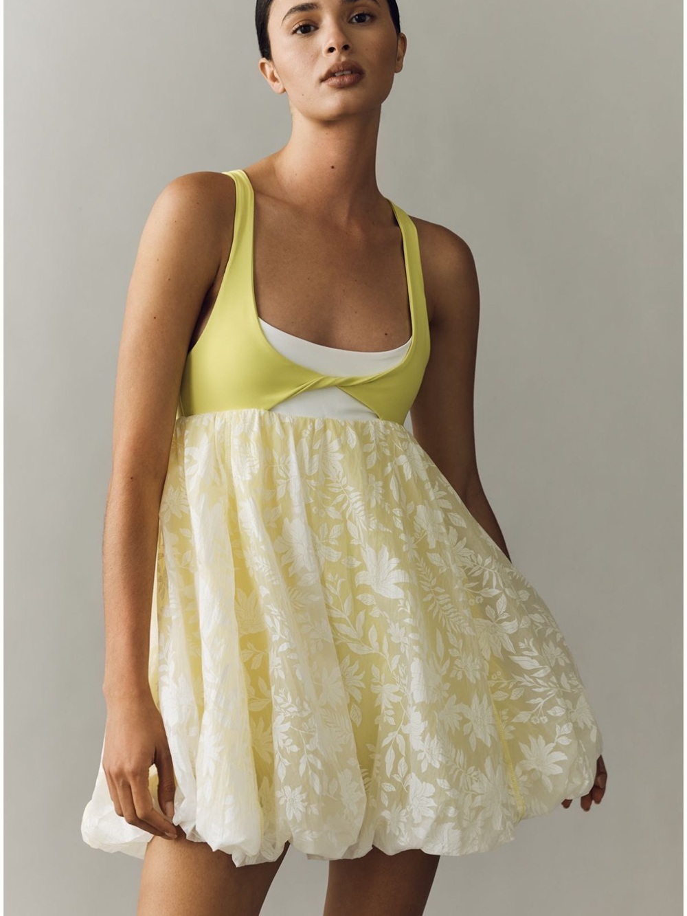 NWT Anthropologie Yellow Floral Babydoll Activewear Dress